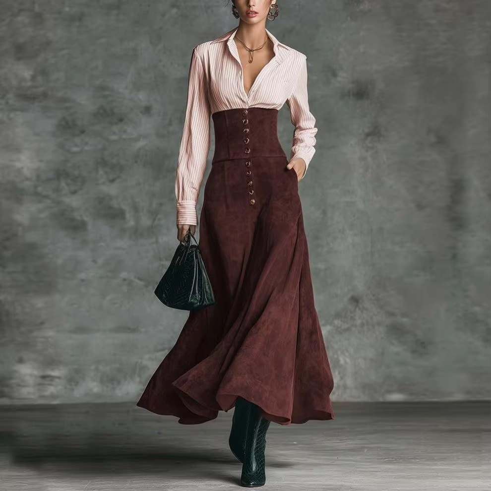 Celvoria™ | Executive Stripe Shirt Dress